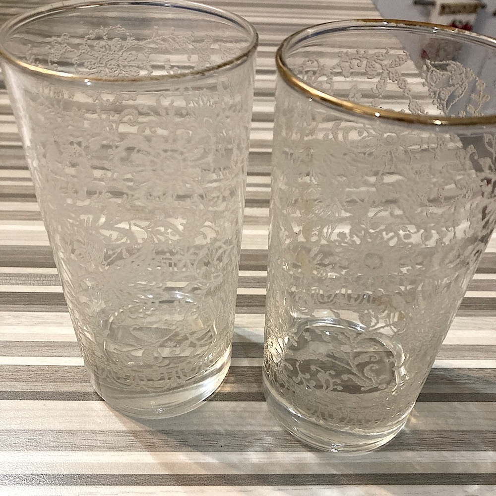 Vintage Libbey Floral Lace Etched Glasses